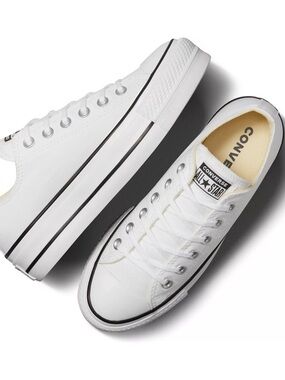 Converse platform White Low-Top Canvas Sneakers with Black Trim